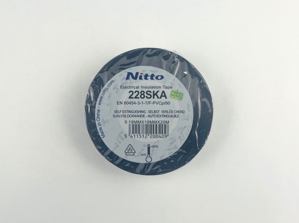 Nitto Isolierband PVC 228 19mm x 20m schwarz - 228SKA1920 - Elektro ISO Tape - 0.19mmx19mmx20m - VDE Zeichen