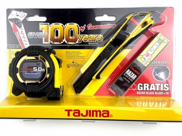 Tajima Bandmaß 5m mit Cuttermesser und Extra-Klingen - CONVEX-SET1 - G3M750 - DFC569 - LCB50RBC