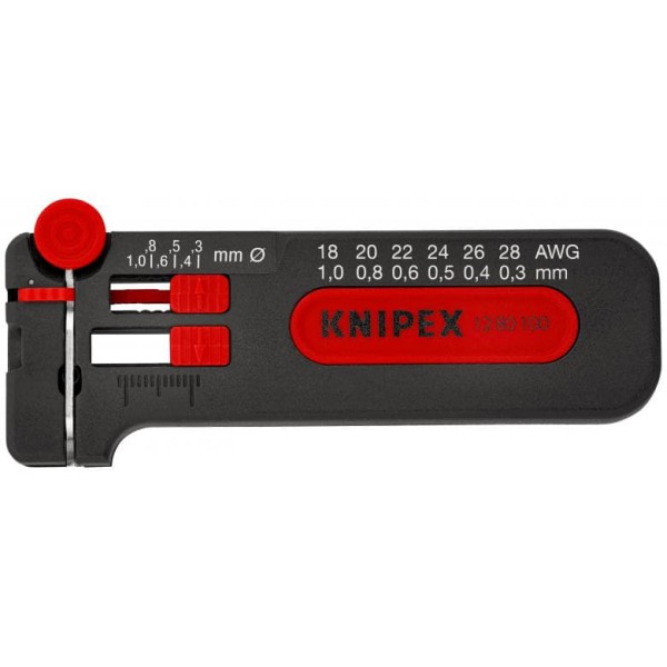 Knipex Mini-Abisolierwerkzeug für dünne Kupfer-Leiter - 12 80 100 SB - Abisolierzange für Schaltdraht / YV-Draht