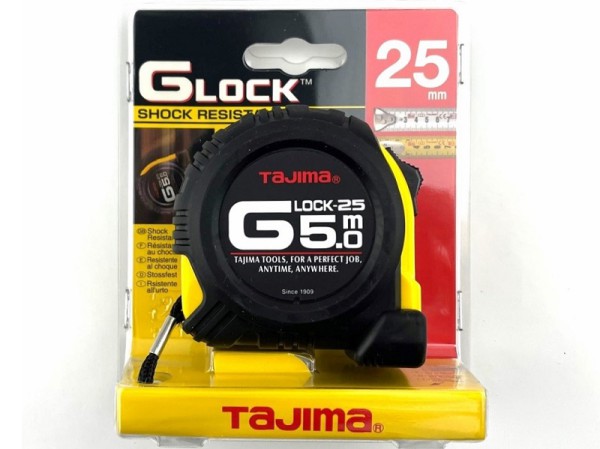 Tajima Bandmass G-LOCK 5m 25mm - G5P50MY - mit Spezialstahl-Band - Rollbandmass - Rollmeter - Messband - Taschenbandmass - POCKET TAPE