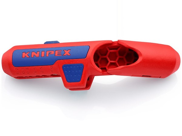 Knipex ErgoStrip Universal-Abmantelwerkzeug für Rechtshänder - 16 95 01 SB - Abisolierwerkzeug mit Öffnungsfeder - Datenkabel - Koaxialkabel
