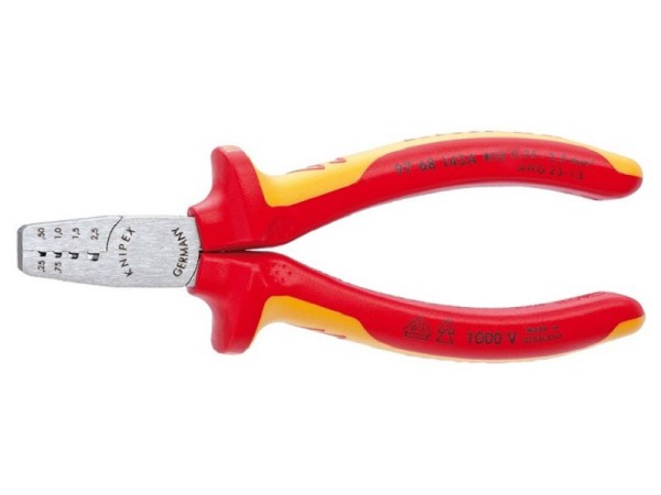 Knipex VDE Crimpzange für Aderendhülsen 0,25 bis 2,5mm² - 97 68 145 A - Aderendhülsenzange - Presszange - Trapez-Crimp